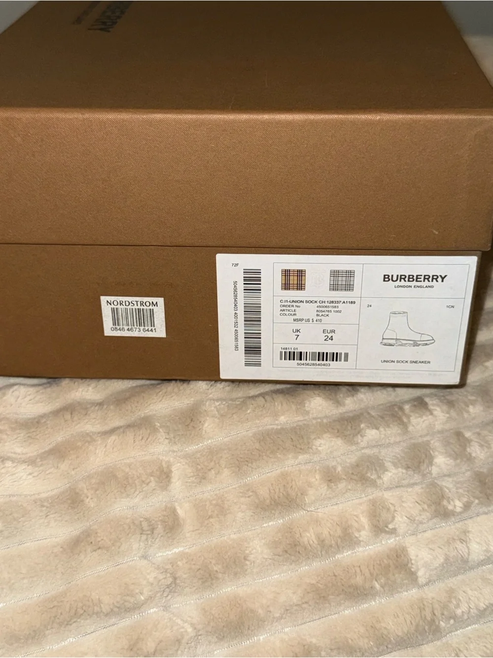 Burberry Beige Check Sock Sneaker Boots - kids